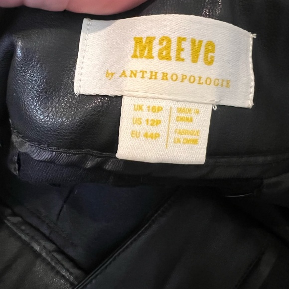 Anthropologie Maeve Naomi Black Faux Leather Wide Leg Crop 12 Petite - Picture 5 of 5